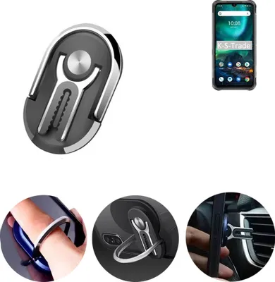 Produktbild von K-S-Trade 3in1 Smartphone-Ring Handy-Ring kompatibel mit UMIDIGI Bison Fingerhalterung  Handyring Tischständer Lüftungsgitter-Halterung Tisch