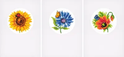 Productafbeelding van Geboortekaartjes om te borduren met kruissteken (set van 3) Vervaco "Zomerbloemen", telpatroon, Aida 18, 10,5x15cm