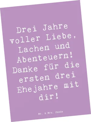 Produktbild von Mr. & Mrs. Panda Postkarte Spruch 3. Hochzeitstag Lederhochzeit - Lavendeltraum - Geschenk, Heiraten, bildkarte, Beziehung, Ehe, Jahrestag, Geschenke, Heirat, Grußkarte