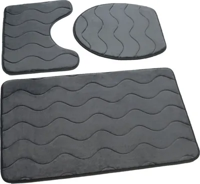 Produktbild von Badezimmer Teppiche Sumba Dunkelgrau 23 - Dreiteilig 3 Stück: Teppich 45x75+ Unterlage 45x35+ Auflage 44x38
