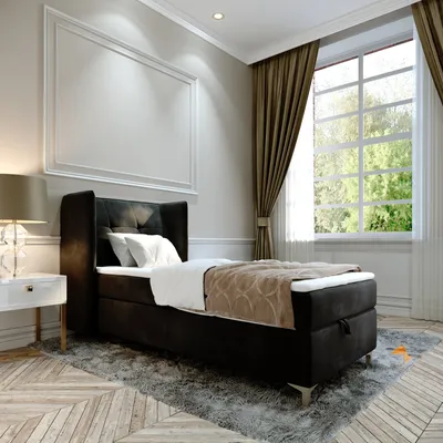 Produktbild von Boxspringbett Doppelbett LIND - 90x200cm Bett mit Bonellmatratze, mit Bettkasten f r Bettw sche und Topper. EIN Bett mit einem klassischen, konturierten Kopfteil (Velvet 99, 90x200)