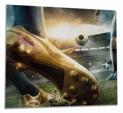 Produktbild von Wallario Herdabdeckplatte aus Glas, Größe 60 x 52 cm 1-teilig, Motiv Fußball Goldschuh auf dem Feld