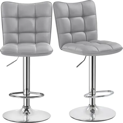 Produktbild von Yaheetech 2er Set Barhocker Barstühle 360°Drehbar Küchenstühle mit Rückenlehne und Fußstütze, Barstuhl PolyurethanKunstleder Sitzhöhe 62,5 cm - 83 cm Höhenverstellbar Hellgrau