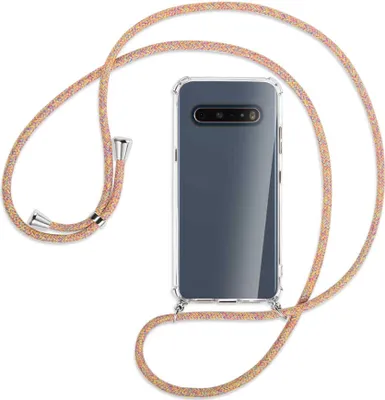 Produktbild von Handykette Backcover-Schutzhülle mit Band (Metall silberfarben) für LG V60 ThinQ - Rainbow