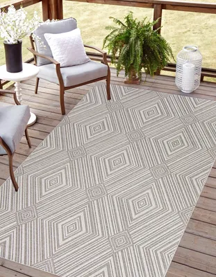 Produktbild von Rikmani Outdoor Teppich 120 x 170 cm für Terrasse, Balkon, modernes Design, ideal für Küche und Esszimmer, Grau
