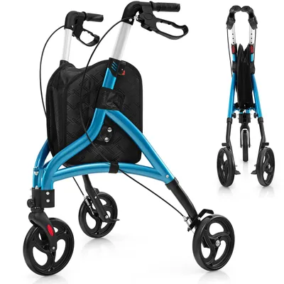 Produktbild von COSTWAY Rollator schmal für Wohnung, Dreirad faltbar & leicht, Gehhilfe 6-fach höhenverstellbar, Gehwagen mit Tasche & Bremse, Alu-Rahmen, klappbar
