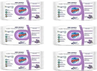 Produktbild von Bingo praktische Oberflächenreinigungstücher Lila mit Arabische Seife - Lavendelduft 6 Packung x 96 Tücher