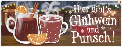 Produktbild von Hier gibts Glühwein und Punsch Metallschild