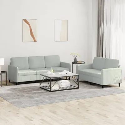 Produktbild von Design 2-tlg. Sofagarnitur Hellgrau Samt, Schlafsofas 2024 Neu