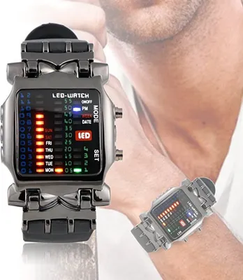 A man wearing a digital LED watch.
