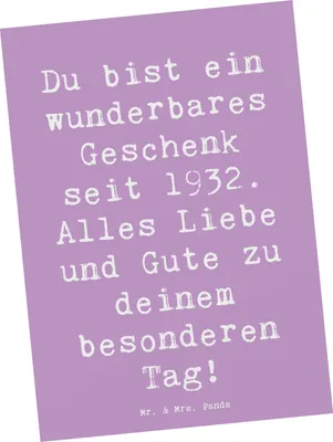 Produktbild von Mr. & Mrs. Panda Postkarte Spruch 1932 Geburtstag Geschenk - Lavendeltraum - Geburtstagsgeschenk, Alter, Happy Birthday, liebevolle Karten, Ansichtskarten, einzigartig