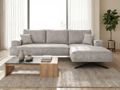 Produktbild von GrainGold Ecksofa L-Form Rechts Leto - Moderne Ecksofa mit Metallbeinen - 3-Sitzer Eckcouch, Wohnzimmer Ecksofa - Eckcouch Grau (Whisper 16)