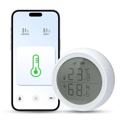 Produktbild von Digitaler Thermometer-Hygrometer Sensor, Smart Home kompatibel (Alexa/Google/Tuya), °C/°F wählbar, Temperaturbereich -10 bis 50 °C