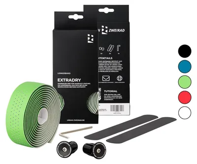 Produktbild von Fahrrad Lenkerband Extra Dry selbstklebend inkl. Alu Lenkerstopfen, Farbe:Grün