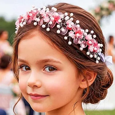 Zdjęcie produktu dla Opaska na głowę kwiatowa perłowa dla dziewczynki czerwona boho