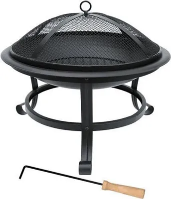 Produktbild von Grafner Feuerschale mit Funkenschutz, Kohlerost und Schürhaken, Ø 50 cm, hitzebeständige Beschichtung, stabile Füße, wohlige Wärme & gesellige Abende, für Garten Terrasse Feuerkorb Feuerstelle