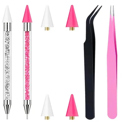 Produktbild von Strasssteine Wachsstift Set, Profi Rhinestone Picker fuer Nail Art, 8-teiliger Strassstein Applikator mit Diamond Painting Wachsstift & Pinzetten fuer Steinchen Naegel