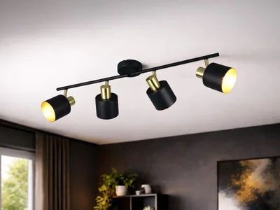 Produktbild von LED Deckenstrahler 4-flammig Metall Schwarz Gold Spots schwenkbar, Breite 78cm