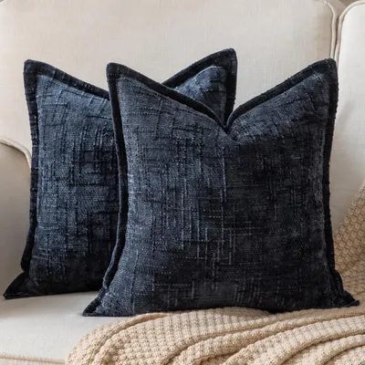Productafbeelding van Kussensloop, chenille, 40x40 cm, set van 2, donkerblauw