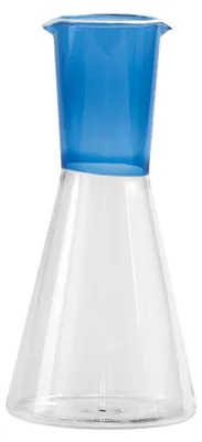 Zdjęcie produktu dla Dwukolorowa karafka Zafferano Classy z ręcznie dmuchanego szkła borokrzemowego, elegancki geometryczny wzór, kolor niebieski oraz przezroczysty