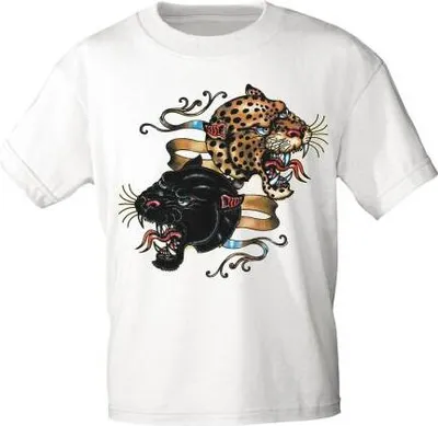 Produktbild von T-Shirt mit Print - Leopard Panther Banner 12679 Gr. S-3XL Color - weiß Größe - L