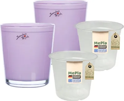 Produktbild von MePla - 2 Stück - Sandra Rich Glas-Orchideenkübel ø 12,5 Pink + Pflanztopf Orchidee ø 12