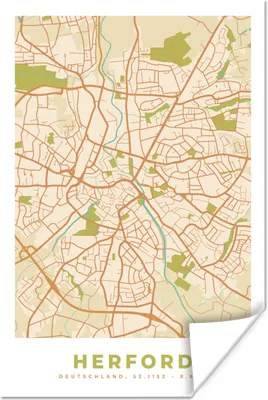 Produktbild von MuchoWow® Poster Herford - Karte - Stadtplan - Vintage 40x60 cm - Plakate für die Wand - Poster Babyzimmer