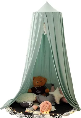 Produktbild von Betthimmel Babybett Kinder Babys Baldachin Betthimmel Baumwolle Hängende Rund Moskitonetz für Kinderzimmer und Spielzimmer Dekoration, Höhe 250cm (Grau Blau)