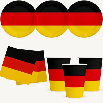 Produktbild von Deutschland Partyset, 16 Pappteller 23 cm, 16 Pappbecher 210 ml, 20 3-lagige Servietten 33 x 33 cm