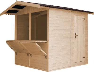 Produktbild von TIMBELA M149 - V232x253x263/4m2, veľký multifunkčný záhradný bar predajná chatka predajné stojany z dreva