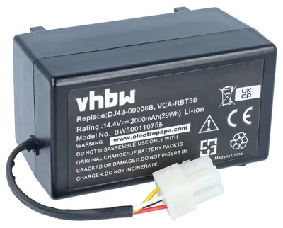 Produktbild von vhbw Akku kompatibel mit Samsung Navibot VCR8980, SR8981, SR8980, VCR8940, VCR8930 Staubsauger (2000 mAh, 14,4 V, Li-Ion)
