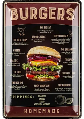 Produktbild von Retro Blechschilder Küche, BURGERS Rezepte, Blechschild grillen, BBQ Grill Schild, Retro Deko Vintage, Grillplatz, Garten, Bar, Küchen Deko