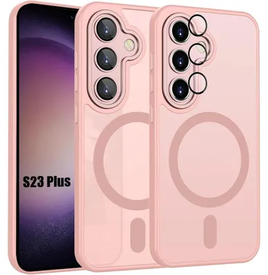 Image de Coque pour Samsung Galaxy S23 Plus, Protection avec Anneau Magnétique et Vitre Caméra - Rose