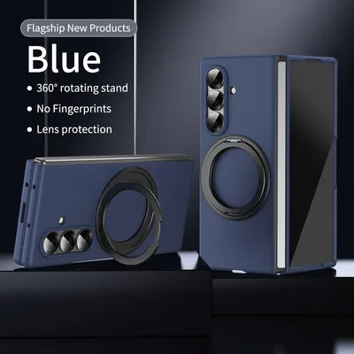 Immagine prodotto di Custodia per Samsung Galaxy Z Fold 7 con supporto magnetico e protezione dello schermo, leggera custodia protettiva in PC Blu