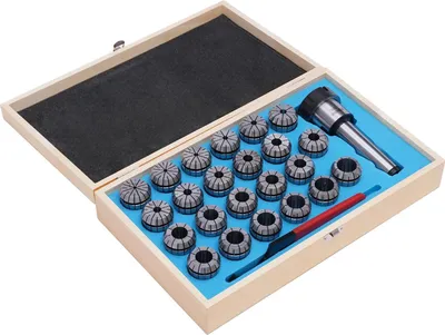 Immagine prodotto di Set di mandrini di serraggio ER40, 23 pezzi - Mandrino di serraggio ER40 M16 - Campo di serraggio: 4–26 mm - Acciaio per molle 65Mn - Precisione: 0,02 mm - Filetto per vite di trazione M16 - Adatto per torni e frese