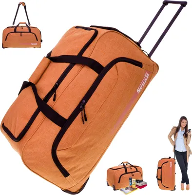 Produktbild von Trolley Reisetasche XXL Koffer Rolltasche 85 Liter Reiserolltasche Tasche mit Schultergurt groß Spear 910 Orange + Koffergurt