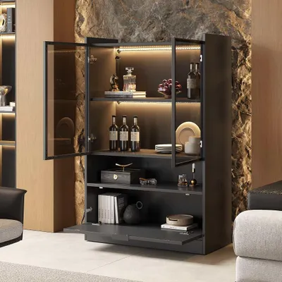 Produktbild von Sideboard 140 cm Weiß Holz Buffetschrank mit 4 Schubladen und Türen für Küche Wohnzimmer