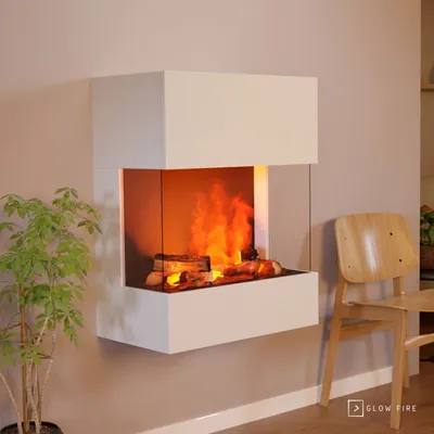Produktbild von GLOW FIRE Elektrokamin 'Kästner Wall' | Wasserdampf Kamin mit OMC 600 inkl. Deluxe Echtholz in weiß | HxBxT: 89x70x40 cm