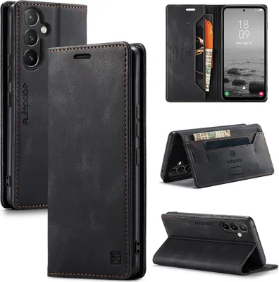 Image de Galaxy A54 5G Cover, RetroPolyuréthaneLeather Case Stand Protection Case for Samsung Galaxy A54 5G Black