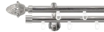 Produktbild von SN Deco Gardinenstange Innenlauf Rennes, 19 mm, 2-läufig, Stahl, Komplett-Set mit Ringen, Profilträger, 180 cm, edelstahl optik