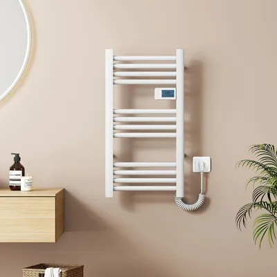 Obrázek produktu pro EMKE Elektrický ručníkohřev 750×400 mm, 180 W Koupelnový radiátor s dotykovým časovačem, týdenní program Sušička ručníků a ohřívač ručníků, bílá