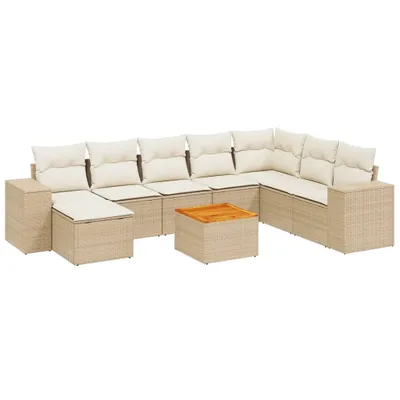 Produktbild von vidaXL 9-tlg. Garten-Sofagarnitur mit Kissen Beige Poly Rattan