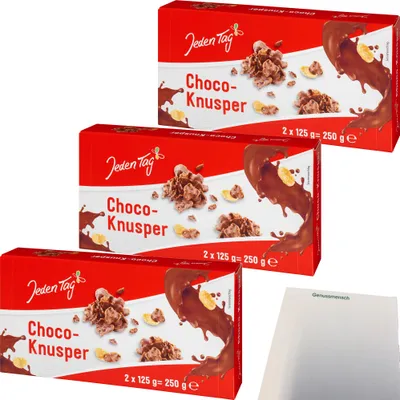 Produktbild von Jeden Tag Choco Knusperflakes 3er Pack (3x250g Packung) + usy Block
