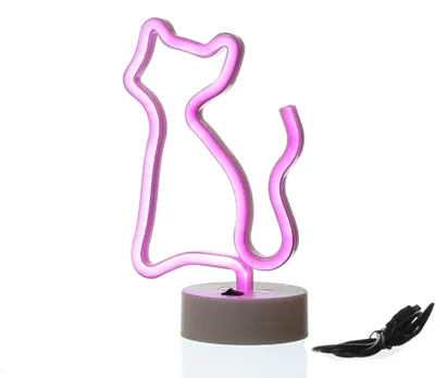 LED NEON Figur KATZE - Neon Schild - H: 25cm - Batterie oder USB Betrieb - stehend - pink