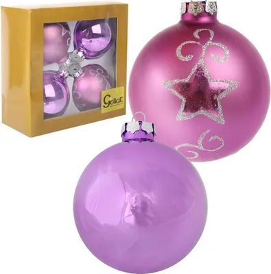 Obrázok produktu pre Sada 4 elegantných sklenených bômb s priemerom 8 cm vo fialovej farbe - dve matné, dve zdobené