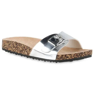 Produktbild von VAN HILL Damen Sandalen Pantoletten Bequeme Profil-Sohle Schuhe 838956, Farbe: Silber, Größe: 39