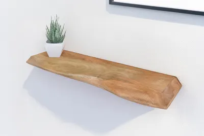 Produktbild von Wandregal Mangoholz massiv & rau 60x20 cm Holzregal Steckboard Baumkante LIORA