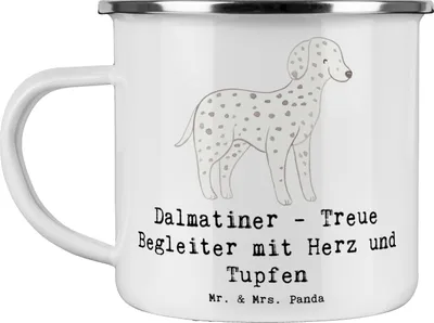Produktbild von Mr. & Mrs. Panda Haferl Dalmatiner Herz - Weiß - Geschenk, Kaffeepott, Emaille Tasse, Hund, liebevolles Wesen, lebensfrohe Tiere, Hunderassen Eigenschaften, Hunderasse