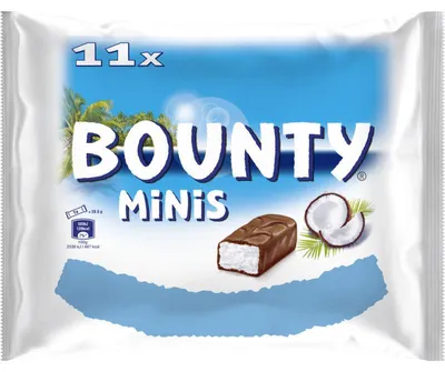 Produktbild von Bounty Mini's 333g – Kleine Schokoriegel mit Kokosfüllung, ideal zum Teilen