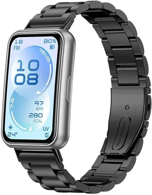 Produktbild von Stravo Premium Edelstahl Stahlgliederarmband für Huawei Band 11 / 11 Pro, inkl. Kürzungswerkzeug - Elegant - Schwarz